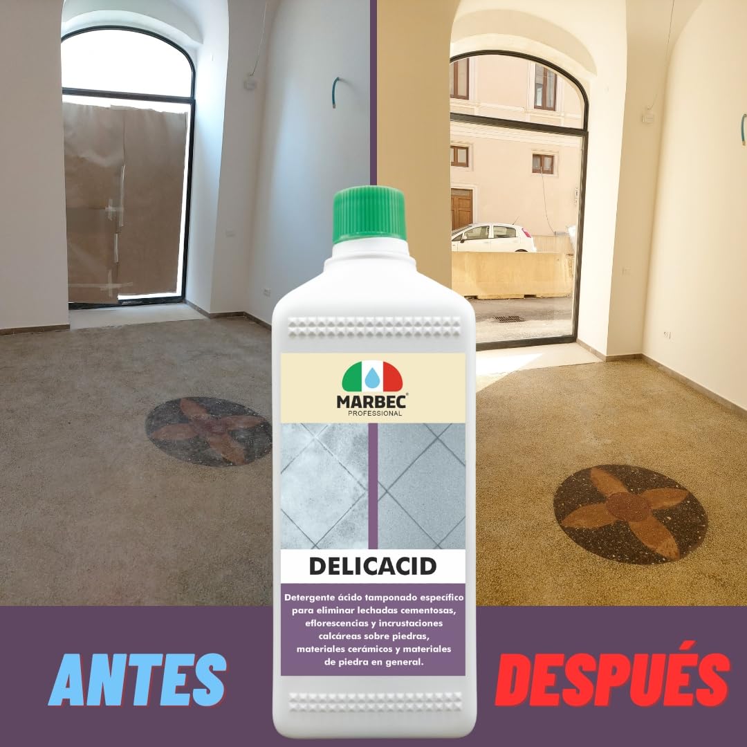MARBEC DELICACID 5LTx4Uds Ácido tamponado delicado específico para piedras, cerámica y materiales lapídeos incluso delicados