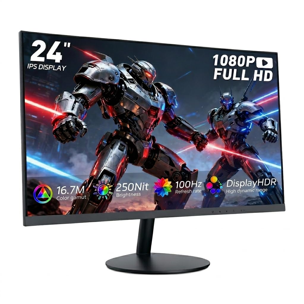 24 Inch Gaming Monitor, FHD 1080P IPS 100Hz, 3ms Response Time Computer Monitor, HDMI DP PC Monitor with Built-in Speakers, Low Blue Light, VESA Mount, Desktop Monitor for Laptop & Home Office