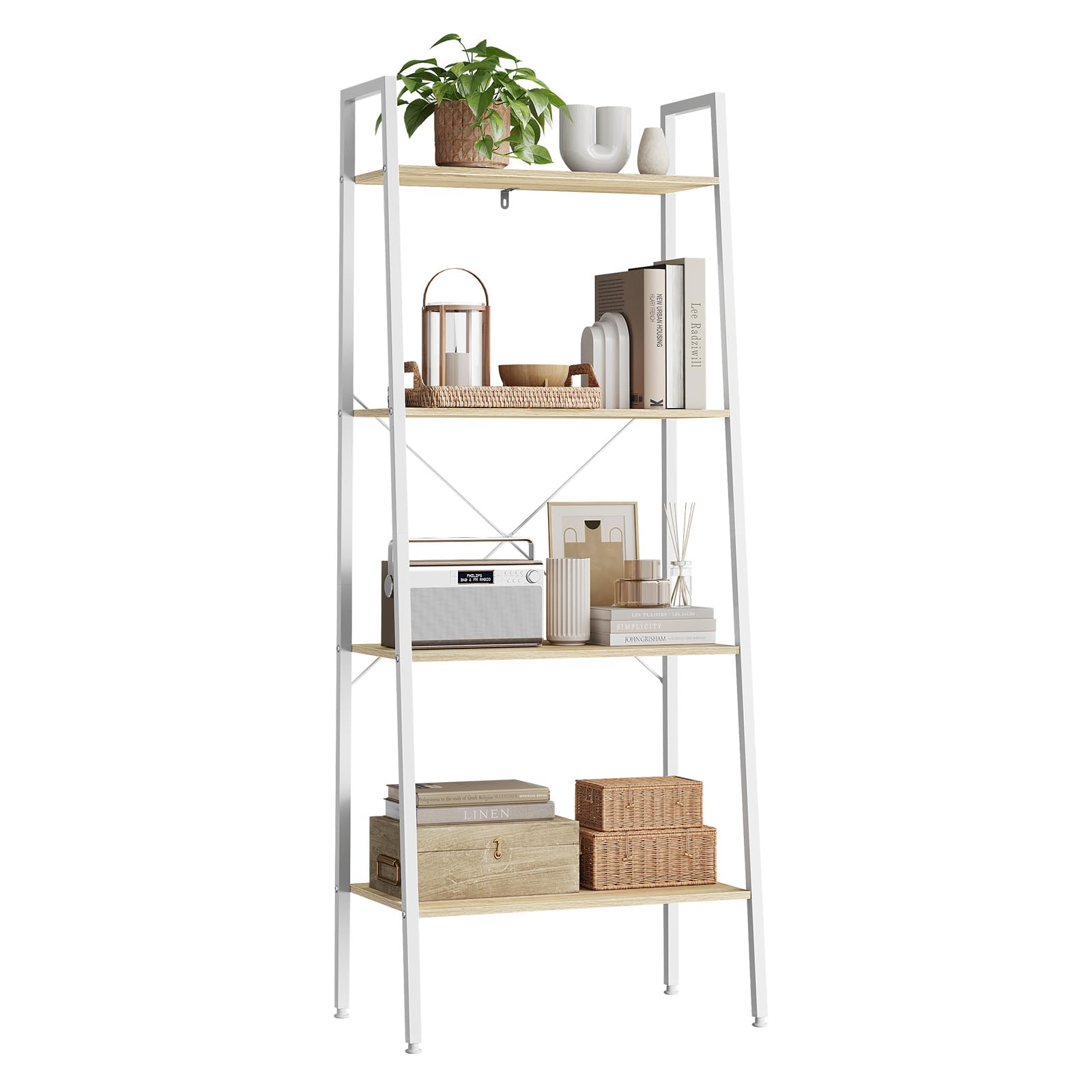 WOLTU Standregal Leiterregal Bücherregal mit 4 Ablagen, für Wohnzimmer, Schlafzimmer Regal