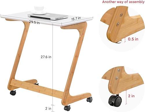 Miniatura 2 de Nnewvante Bandeja de TV con ruedas, mesa auxiliar para sofá con ruedas, sofá, portátil, escritorio, bandeja de aperitivos para sala de estar,