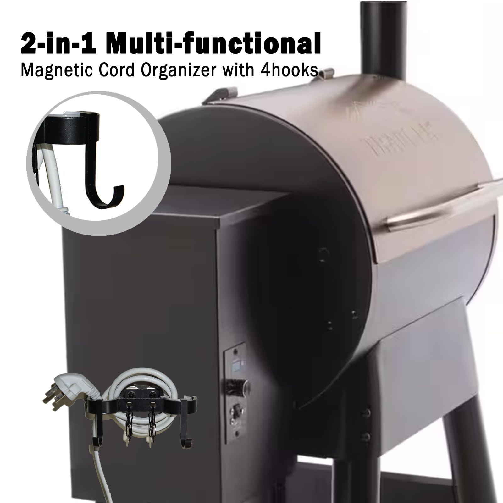 JIUSAIRUI Pellet Grill Smoker Magnetic Power Cord Organizer with Hookups?Compatible with Most Pellet Smokers, Suit for Pit Boss Accessories, Traeger Accessories?Not for stainless steel Grill ?