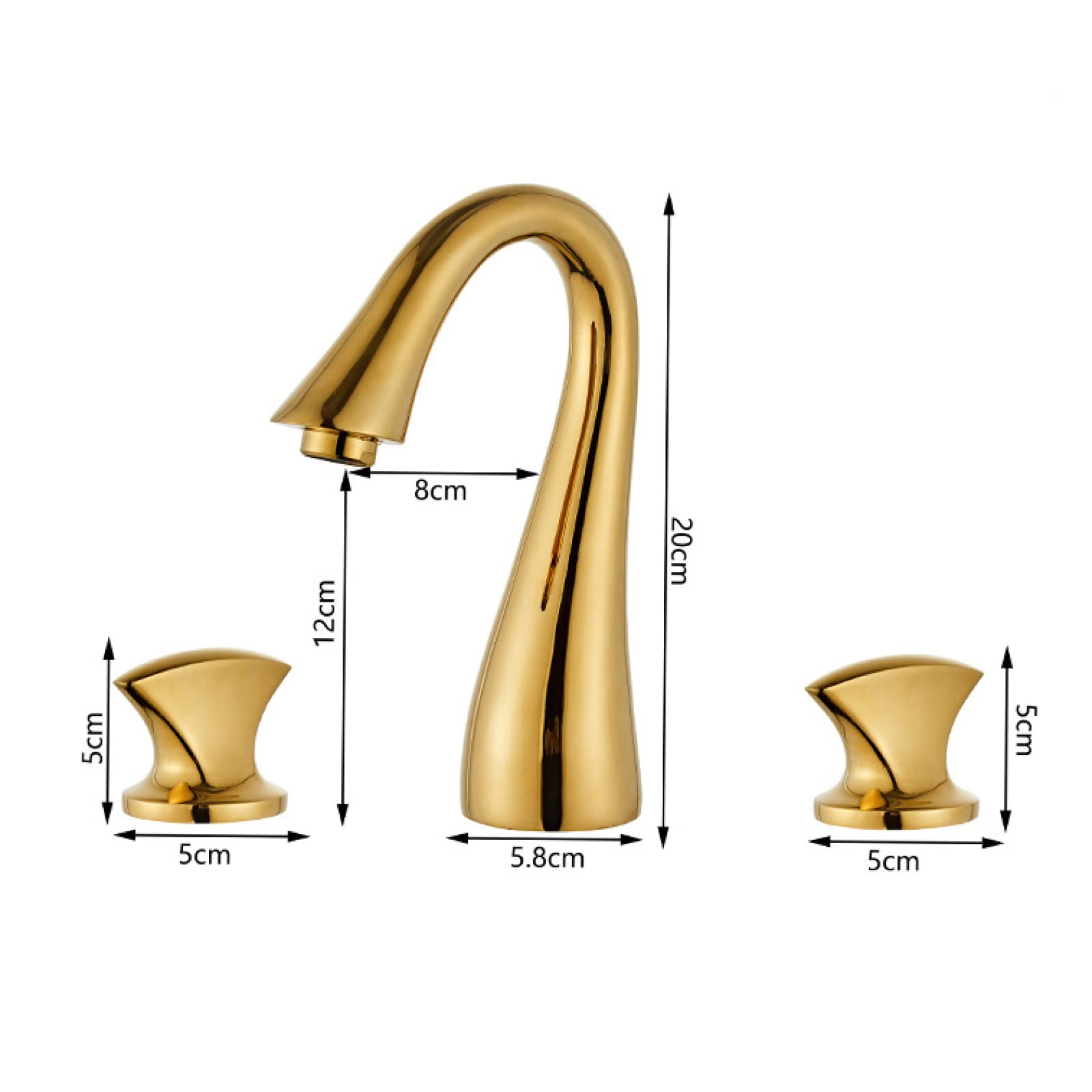 Vintage-Waschtischarmatur für Badezimmer, 3-Loch, Messing, Mischbatterie mit Doppelgriffen, Warm- und Kaltwasseranschluss, 2-Hebel-Armatur, Gold (Farbe: Gold)