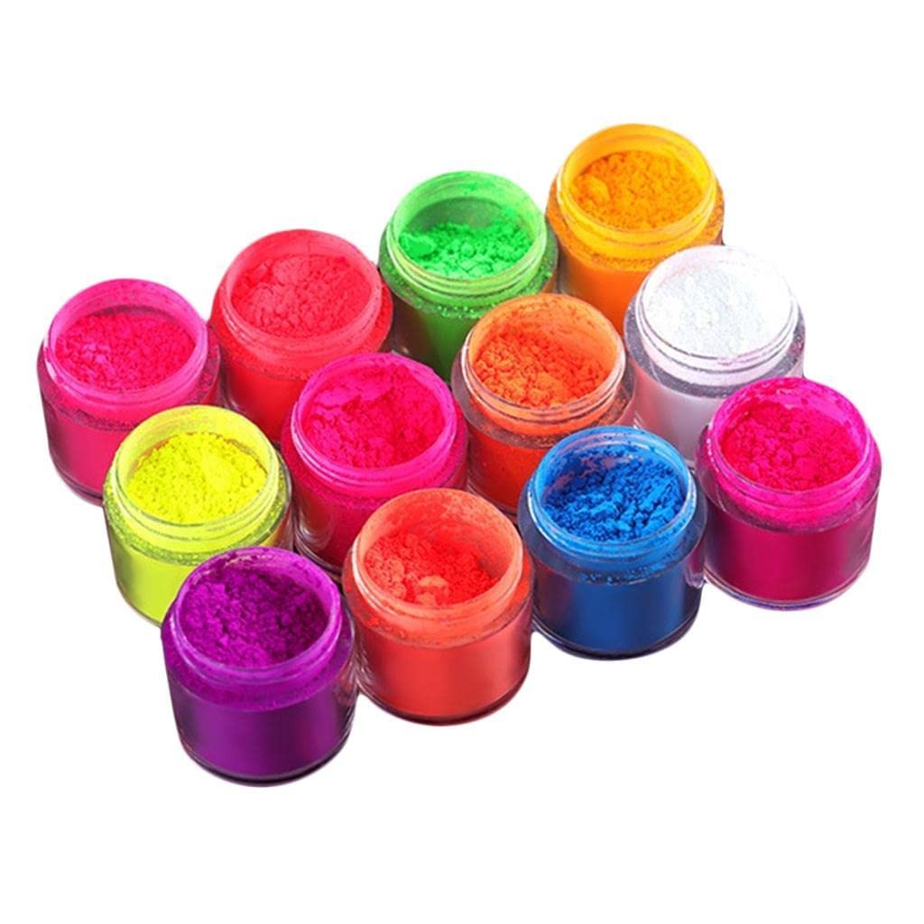 12 Boxes Luminous Nail Powder Set - Glow in the Dark DIY Nails - 12 Colors Fluorescent Dip Powder for Halloween & Christmas - No UV/LED Needed - Perfect for Nail Art Ent