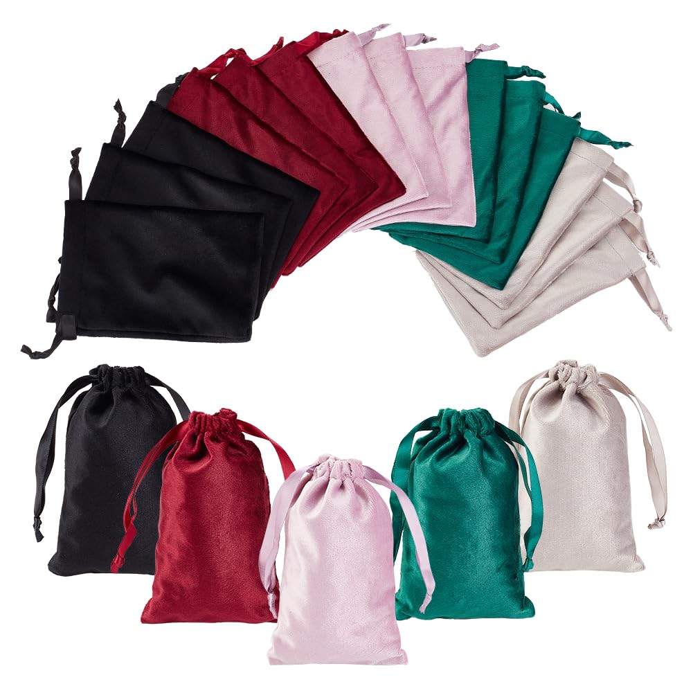 Pochettes à bijoux en velours : 20 sacs à cordon de 5 couleurs - 7
