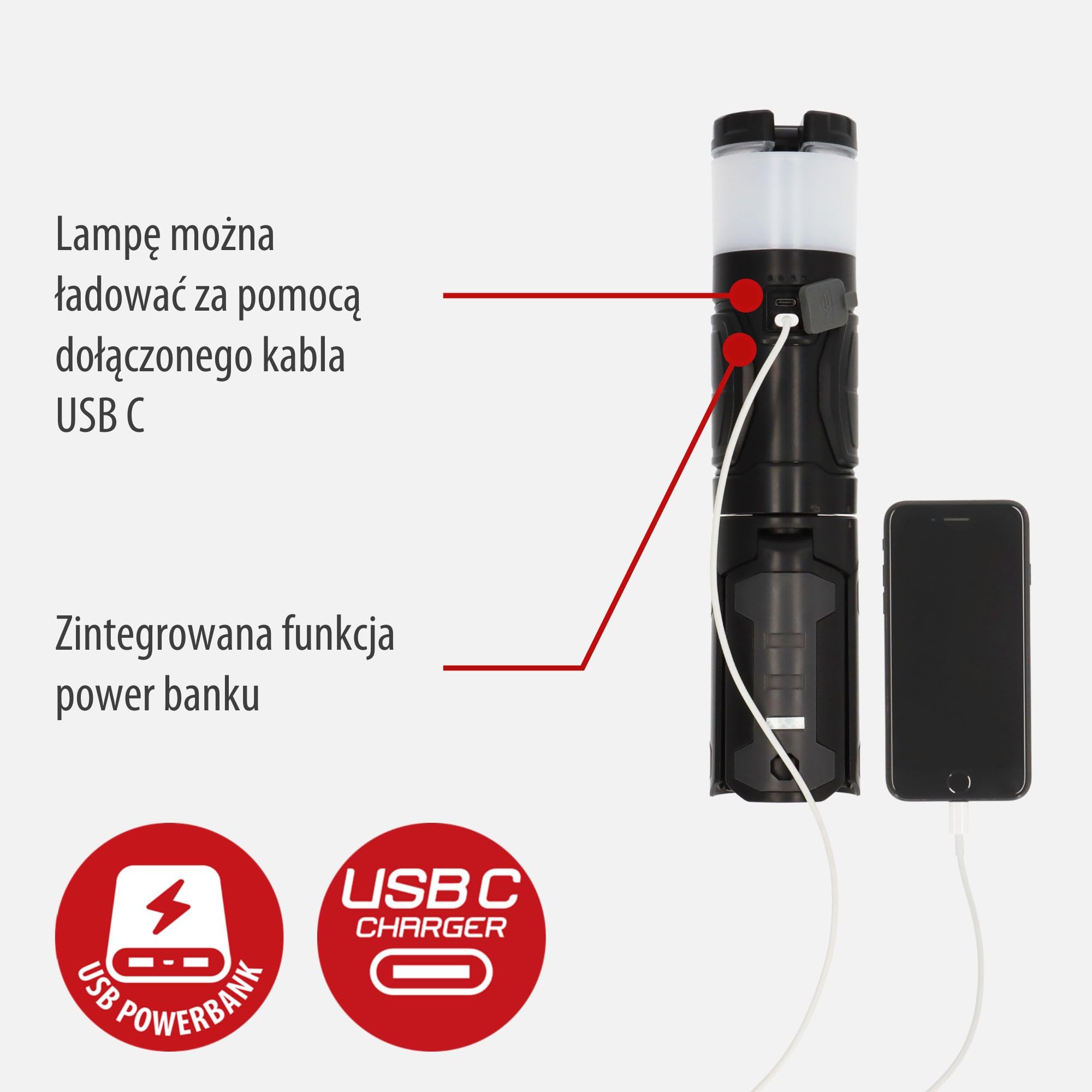 Brennenstuhl Akumulatorowa lampa zewnętrzna LED UL 400 AT (lampa kempingowa 400 lm, IP44,czas świecenia do 24 h, regulowana temperatura barwowa, możliwość przedłużenia do 1,03 m, kabel ładujący USB C)