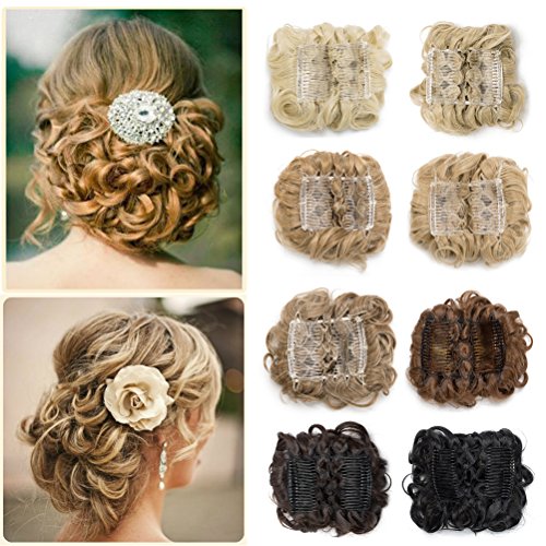 Gorgeous Combs Clip in Bun Claw on Updo Hair Wavy Curly Stretch Hair Extensions Messy Donut Chignons Synthetic Scrunchies Hairpiece Blonde Brown Black Ombre