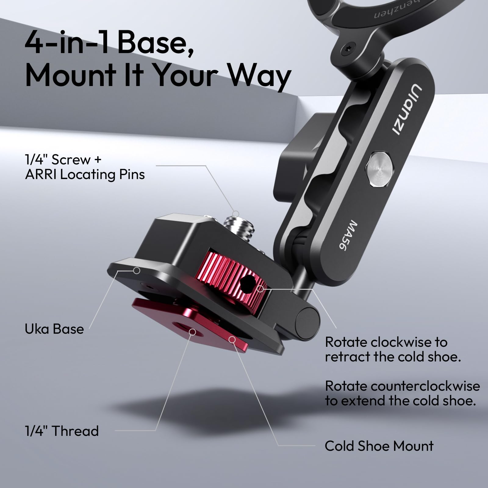 ULANZI MA56 Adaptateur Trépied Smartphone Magnétique 4 - en - 1 Support en Aluminium, Stabilisateur avec Plaque Arca Swiss et Vis 1/4, 360° Réglable Compatible avec iPhone 17-12 Magsafe Caméra Trépied