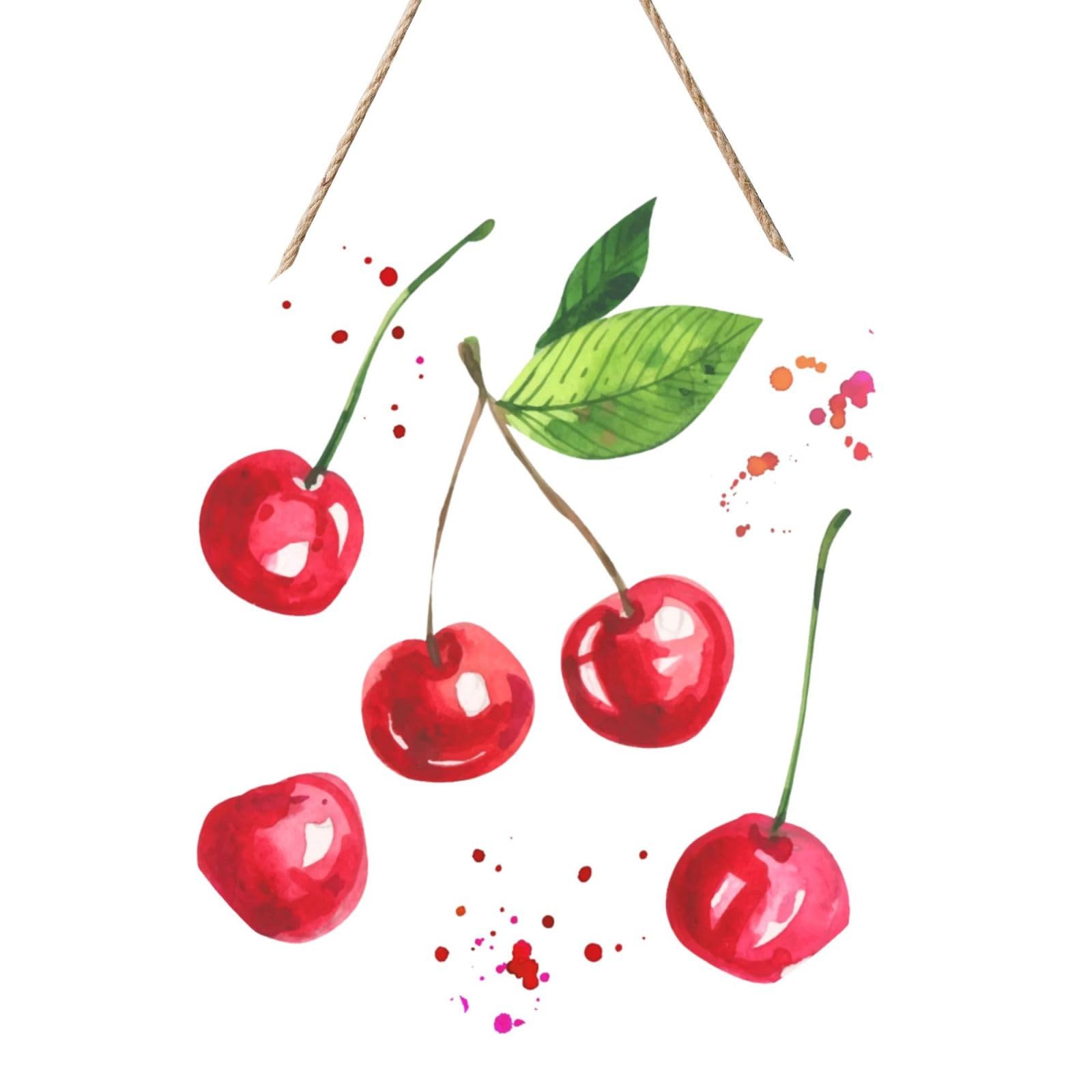InOmak Cute Cherry Printed, Round Wood Panel Painting 12 in, Wall Hanging Painting For Home