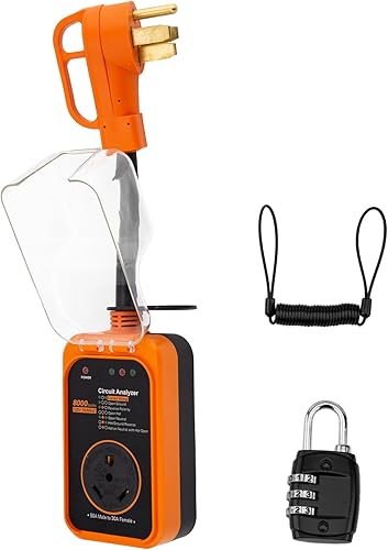 CICMOD Adaptador RV de 50 amperios a 30 amperios con protector de sobretensiones, analizador de circuitos RV de 8000 julios, con cubierta