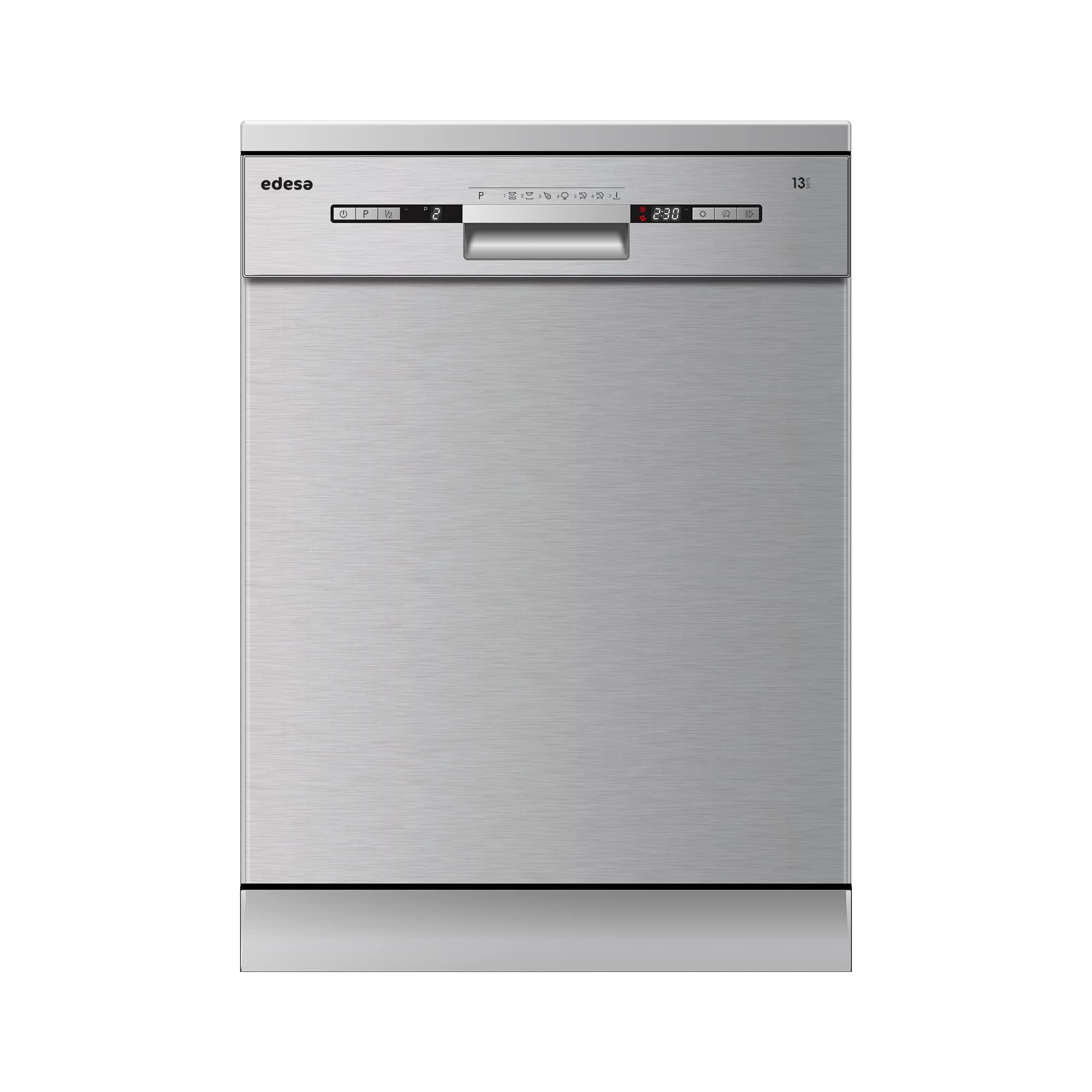 Edesa EDW-6230 X Lavavajillas de Libre Instalación Ancho de 60 cm 7 Programas Especiales con Triple Sistema de Seguridad y Display Capacidad 13 Cubiertos Color Real Inox