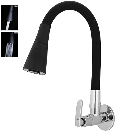 KCS - Brass Kitchen Sink Tap - 360 Degree Flexible - Dual Flow with Steam and Spray Modes - Premium Matt Black Silicone Spout - with Wall Flange (Chrome, ECO-BSCD-004)