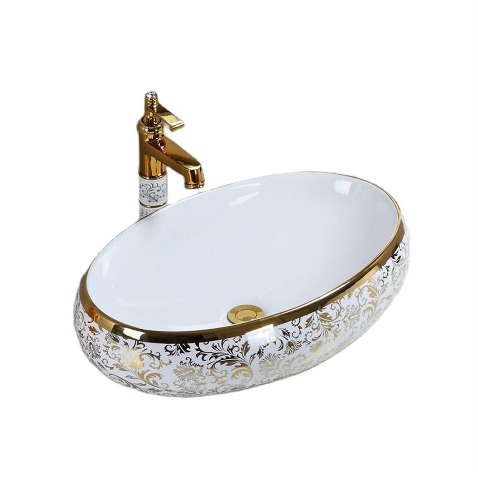 Bathroom Sink Oval Ceramic Above Counter Bathroom Vessel Sink Porcelain Countertop Bowl Lavatory Vanity(60X40CM)