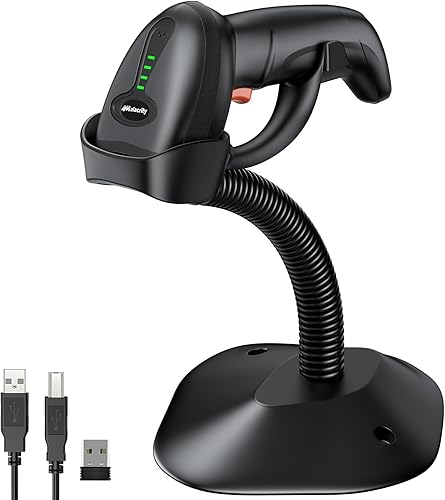 Escáner de código de barras inalámbrico Bluetooth con soporte, alacrity 3 en 1 (Bluetooth y 2.4 GHz inalámbrico y cable USB) lector de códigos de
