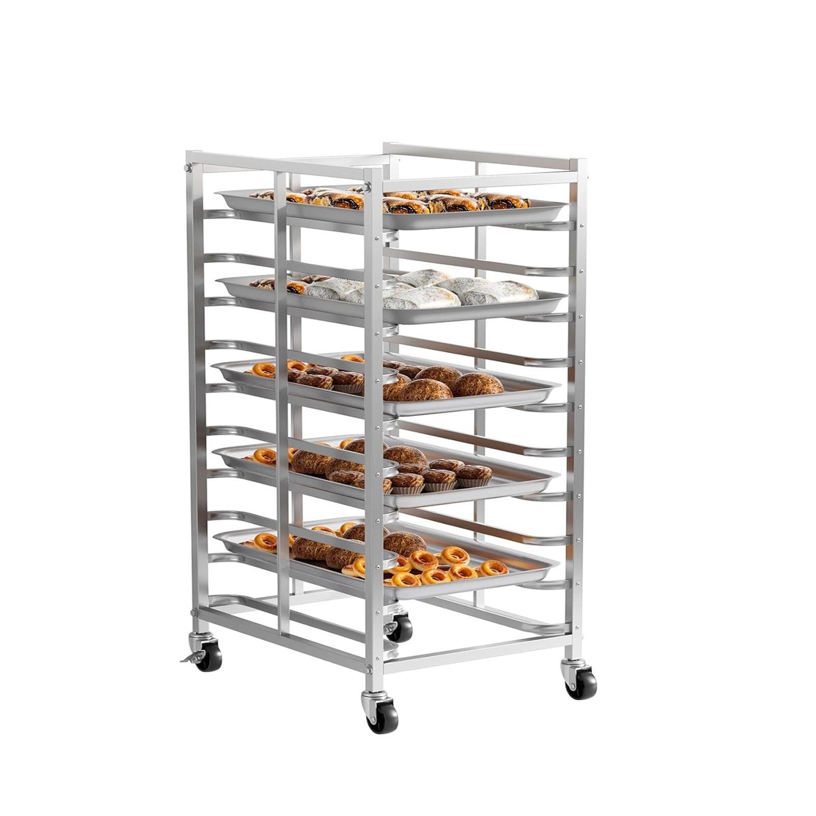 JOUFNING Commercial Bun Pan Rack – Large Capacity Baking Sheet Storage Cart, Heavy Duty Stainless Steel Speed Rack with Brake Wheels, for Bakery, Restaurant, Pizza Catering Kitch