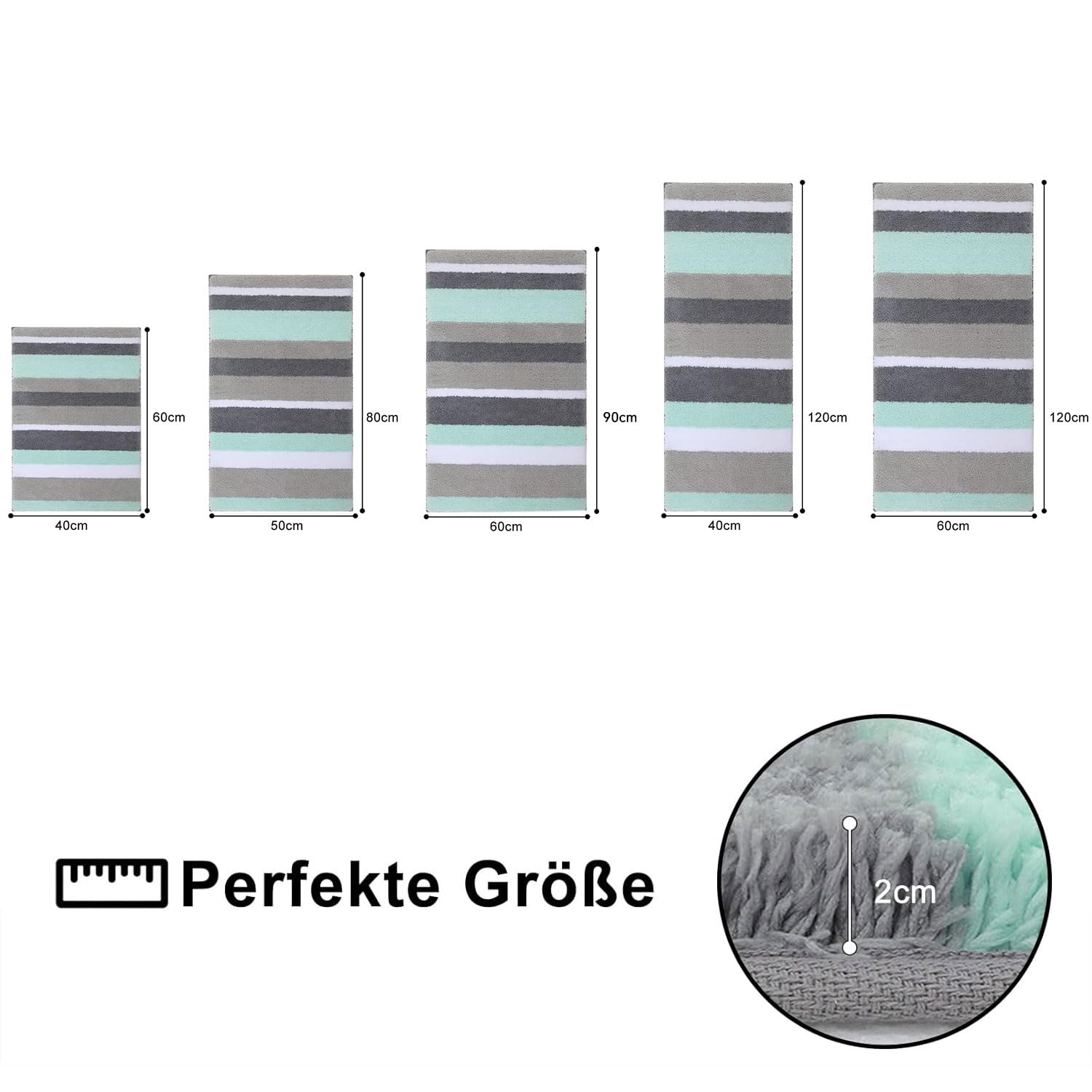 Homaxy - Alfombra de baño Antideslizante Suave de Pelo Largo de Microfibra - Alfombra de baño Absorbente - Lavable - 60 x 120 cm - Verde/Gris