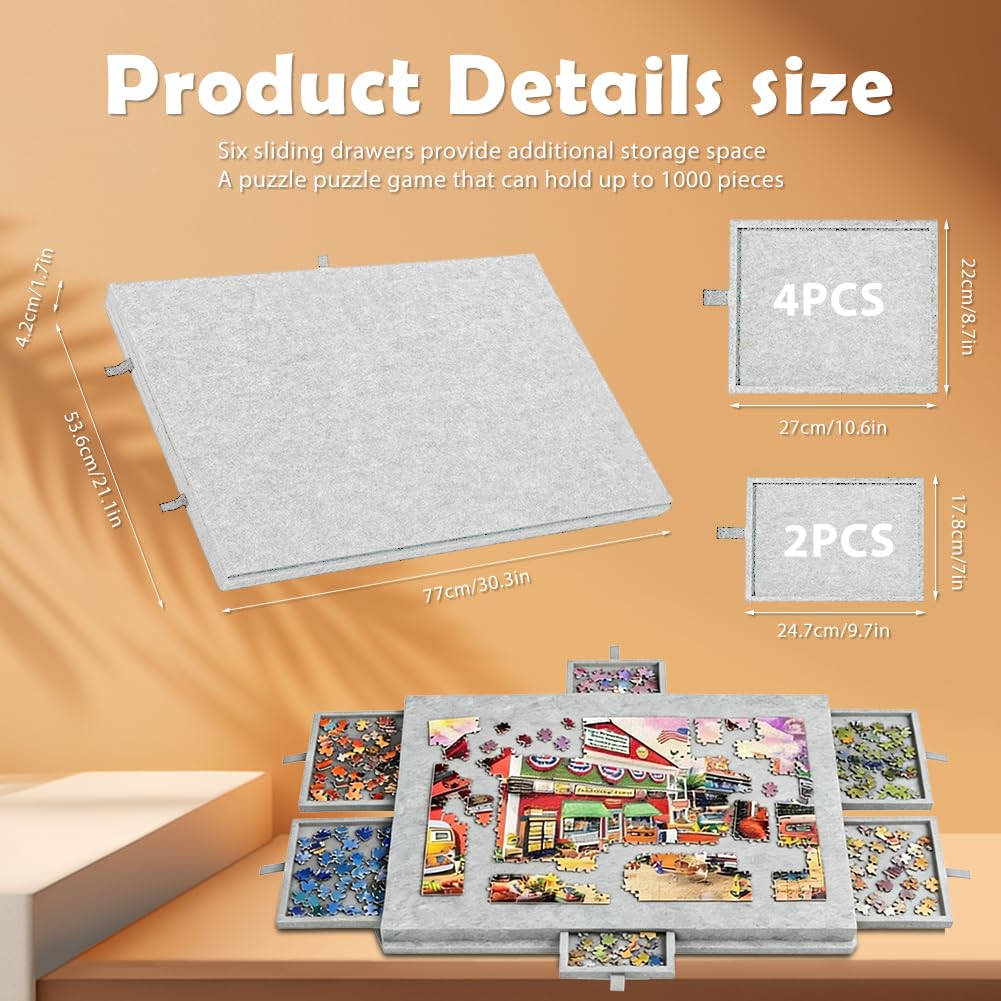 Tagliere puzzle inclinabile con supporto 2 in 1 e copertura, in feltro leggero con 6 cassetti per adulti, tavolo puzzle portatile in feltro per fino a 1000 pezzi, puzzle