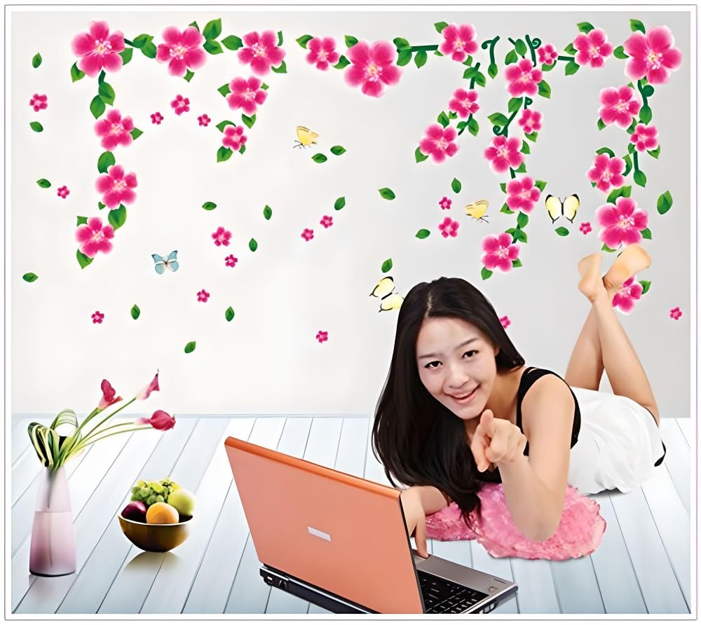 JAAMSO ROYALS Pink Flower Nature Wall Sticker Bedroom Wardrobe Windowsill Living Room Waterproof Wall Sticker (70CM x 50CM) (B07TB621VN) Amazon Price History, Amazon Price Tracker