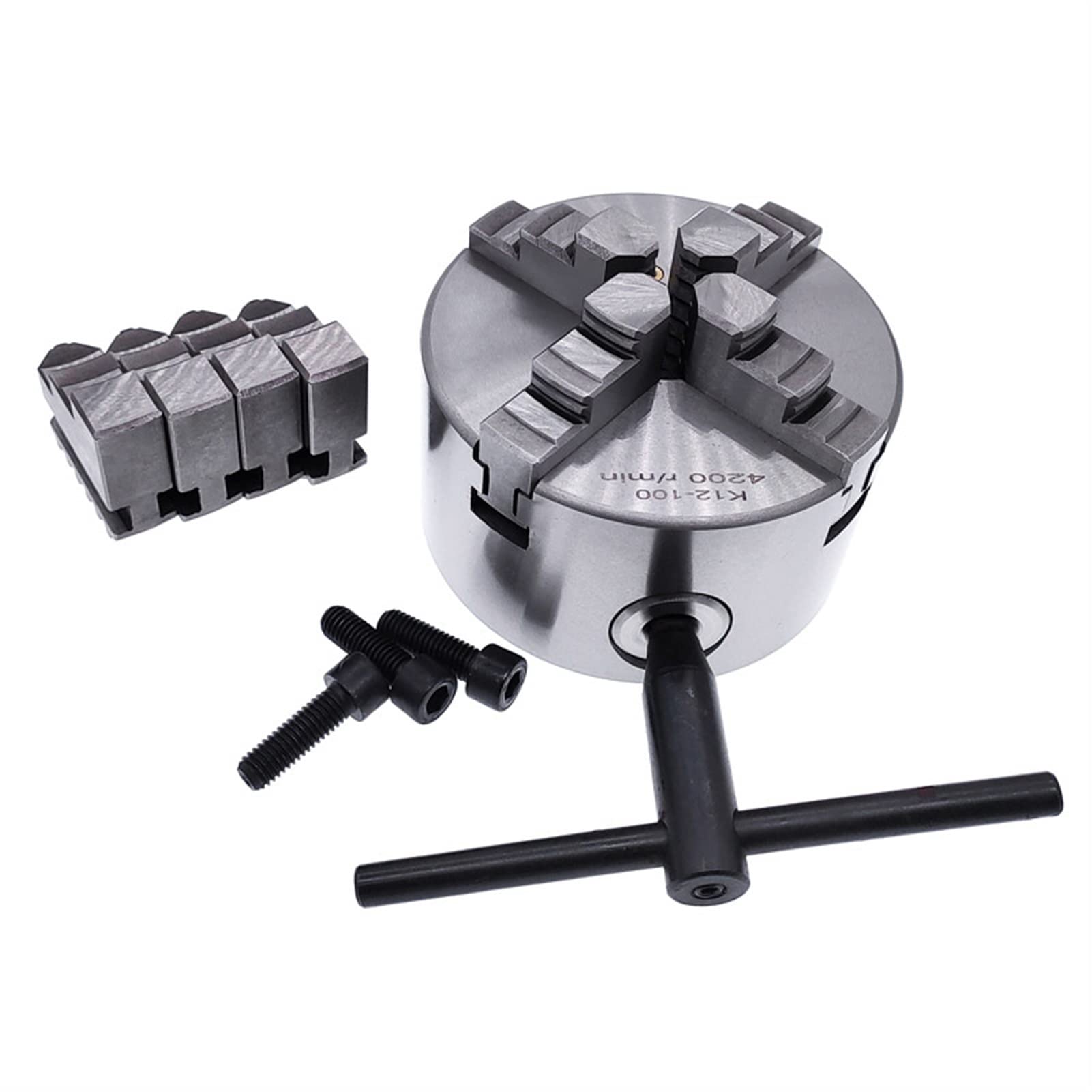 Uchwyt tokarski, K12-100 4 JAW Self-centrujący Chuck Tokarka Scroll 100mm do małej tokarki z hartowaną stalą dwoma zestawami szczęk