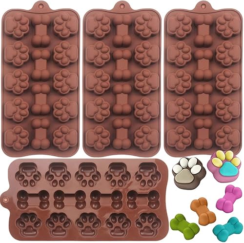 COOKNBAKE Molde de silicona de 14 cavidades para cachorros, patas y huesos, para chocolate, dulces, galletas, cubitos de hielo, antiadherentes,