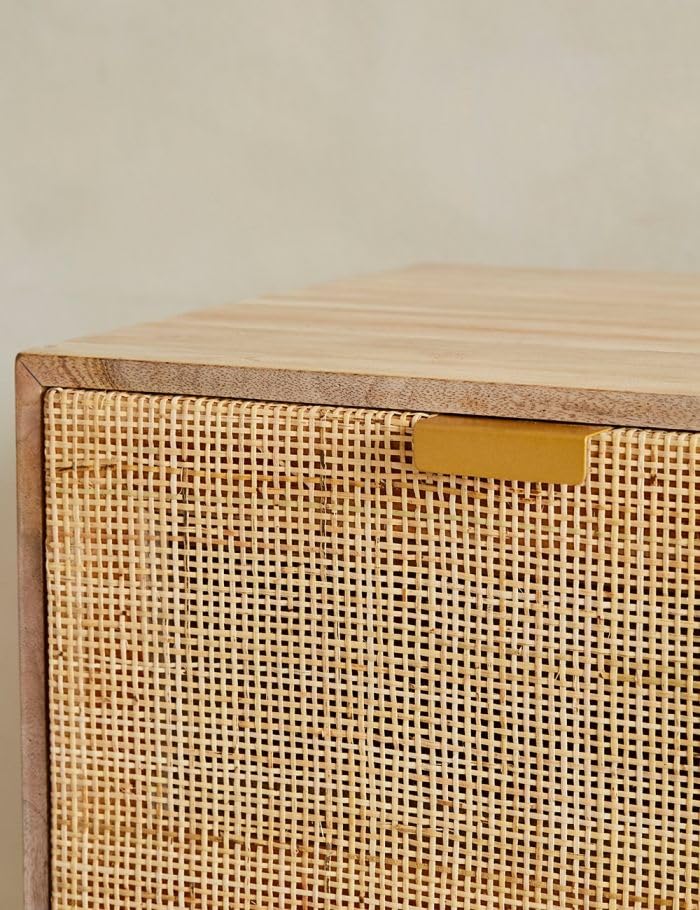 Image of Chuck Rattan Chest of 3 Drawer for Home & Office |Cane Storage with 3 Drawers | Mango Wood,|Ideal for Home Decor