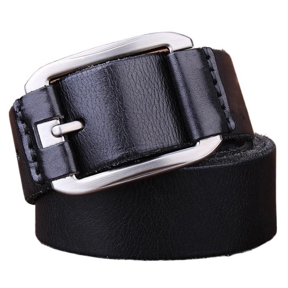 Cinturón Ajustable de Cuero Genuino, Cinturón Casual de Cuero de Capa Superior for Hombre Cinturones de Cuero Genuino con Hebilla de diseño Vintage(Black,115)