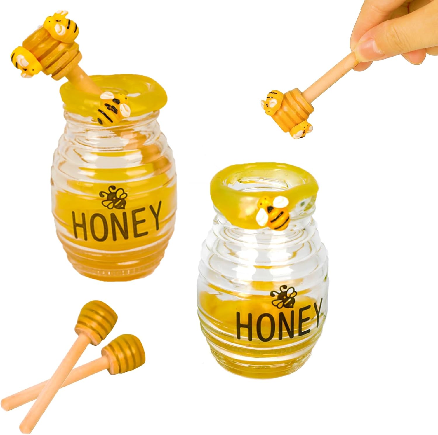 Bee Tiered Tray Decor Fake Honey Pot with Bees and Dippers