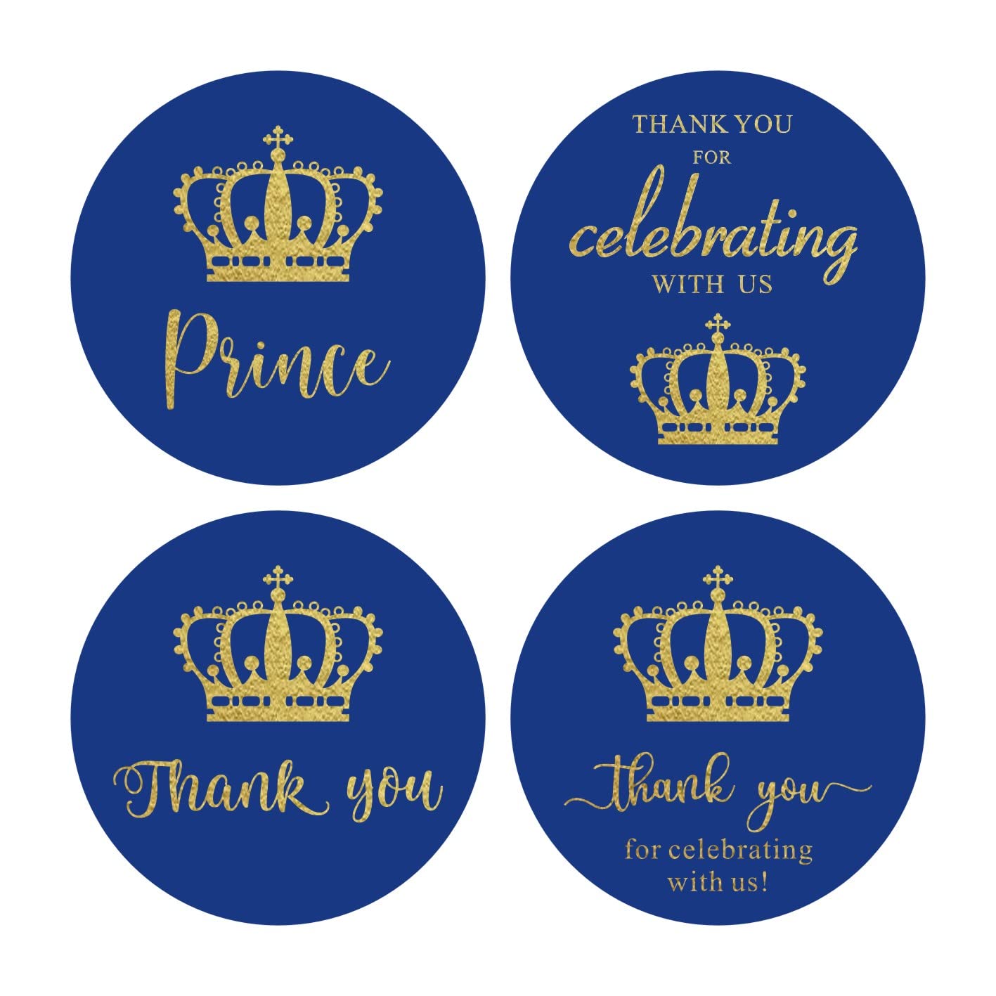 80 Pack of 2" Round Prince Thank You Stickers for Boy Baby Shower Party Birthday Party Decoration