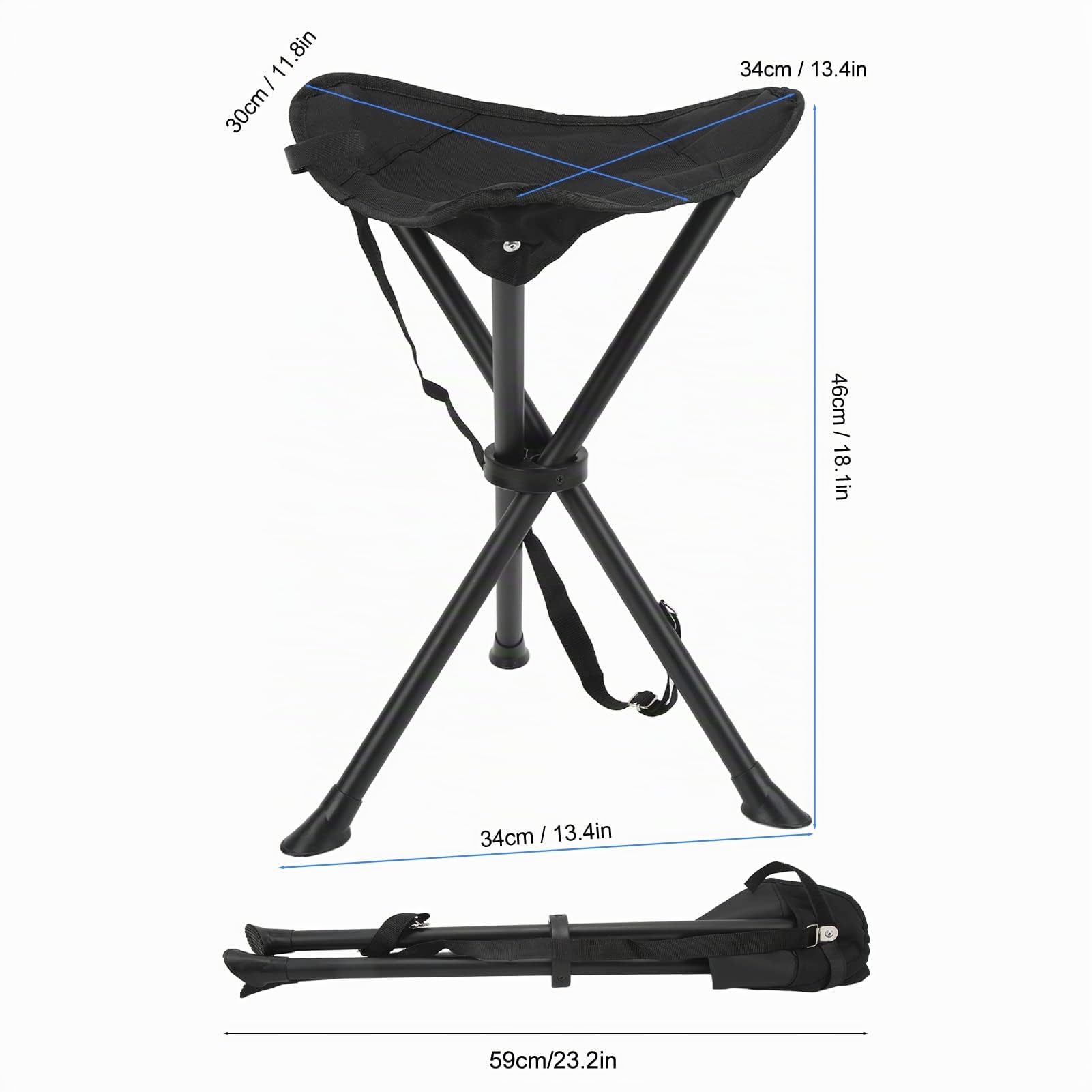 Klappbarer Stativhocker, 200 kg Tragkraft, rutschfest, gute Stabilität, tragbar, faltbarer Stuhl für Outdoor, Angeln, Camping, Picknicks (schwarz)