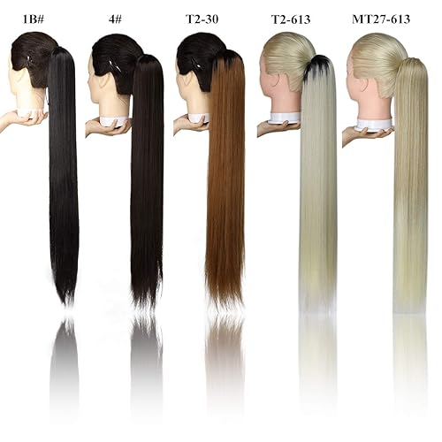 Miniatura 6 de Extensión de cola de caballo de 30 pulgadas de pelo largo lacio sintético, liso y suave, cola de caballo alta con clip de peine