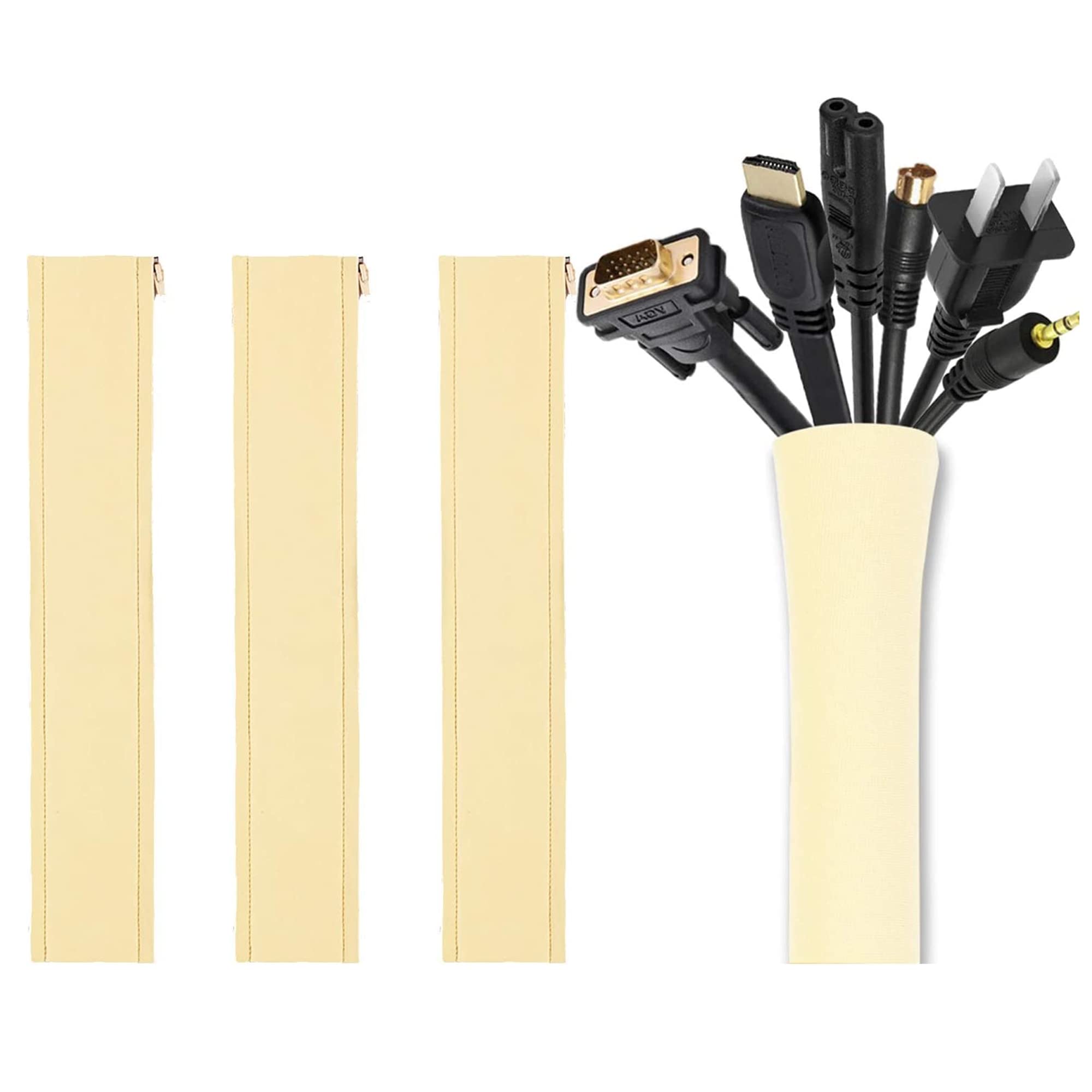 Cable Management Sleeve, Cord Management System for TV/Computer/Home Entertainment, 19-20 inch Flexible Cable Sleeve Wrap Cover Organizer, 4 Piece