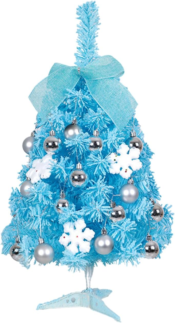 belupai 23.6in Tabletop Mini Christmas Tree, Artificial Christmas Tree with Hanging Balls and