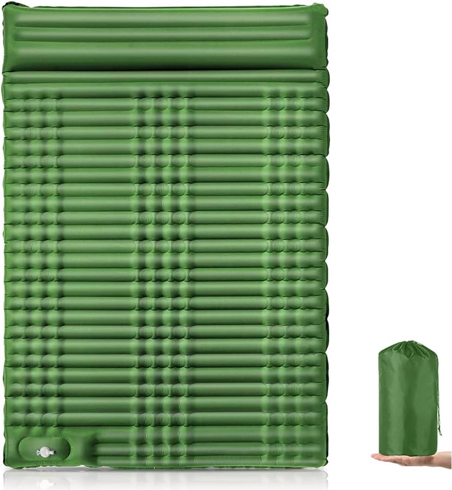 Eacam Double Sleeping Pad for Camping - 4Inch Self Inflating Camping Pad for 2 Person with Pillow, Built-in Foot Pump Camping Sleeping Mat for Backpacking, Hiking