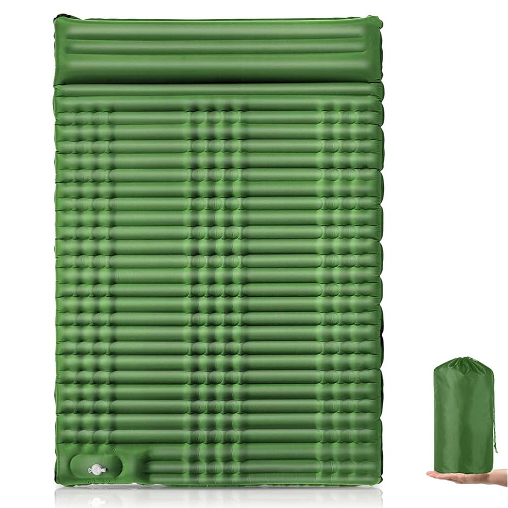 Eacam Double Sleeping Pad for Camping - 4Inch Self Inflating Camping Pad for 2 Person with Pillow, Built-in Foot Pump Camping Sleeping Mat for Backpacking, Hiking