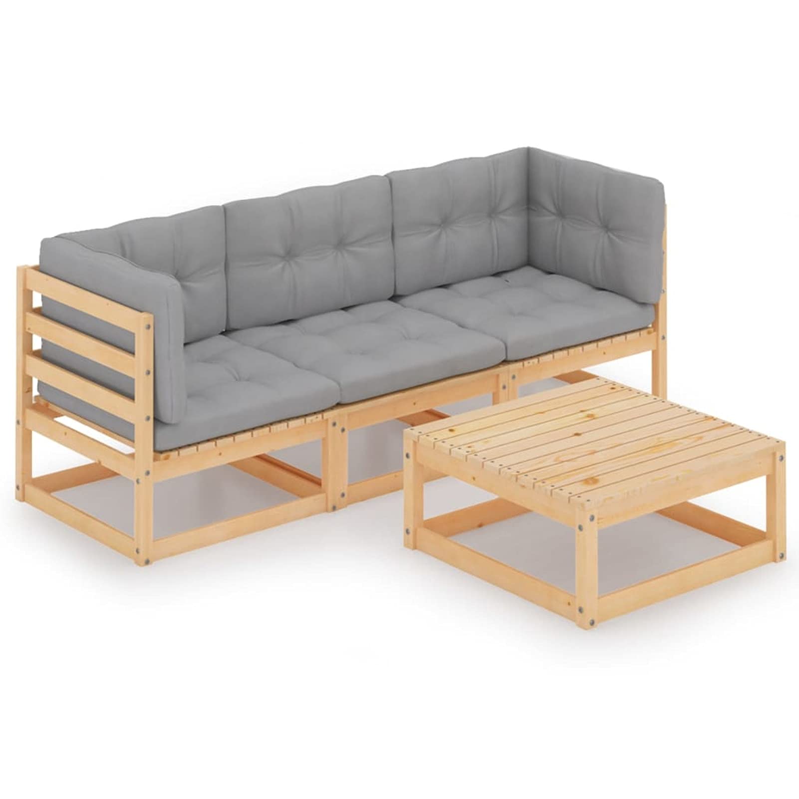 Homgoday Muebles de jardín 4 Piezas con Cojines de Madera de Pino Maciza Conjunto Muebles Jardin Muebles de terraza Exterior para jardín, terraza, Exterior Cojín Incluido Natural