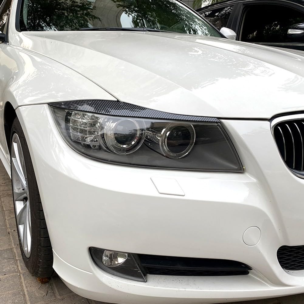 Cejas para faros delanteros de coche, 2 piezas para BMW Serie 3 E90 E91 2005 2011, material plástico, sin taladrar ni cortar (fibra de carbono)