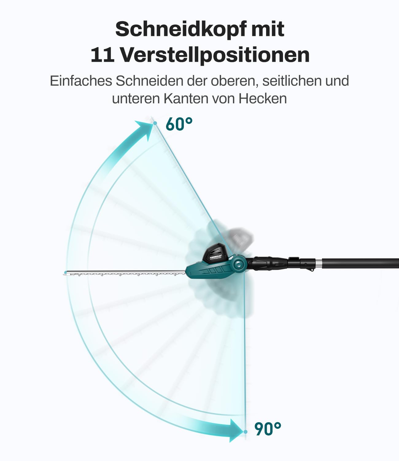 CSL401 Akku Teleskop-Heckenschere kompatibel mit Makita 18V-Akkus, Schnittbreite 41 cm, Zinkenabstand 16 mm, Höhe bis 262 cm, 11-Fach winkelverstellbarer Schneidkopf (ohne Akku)