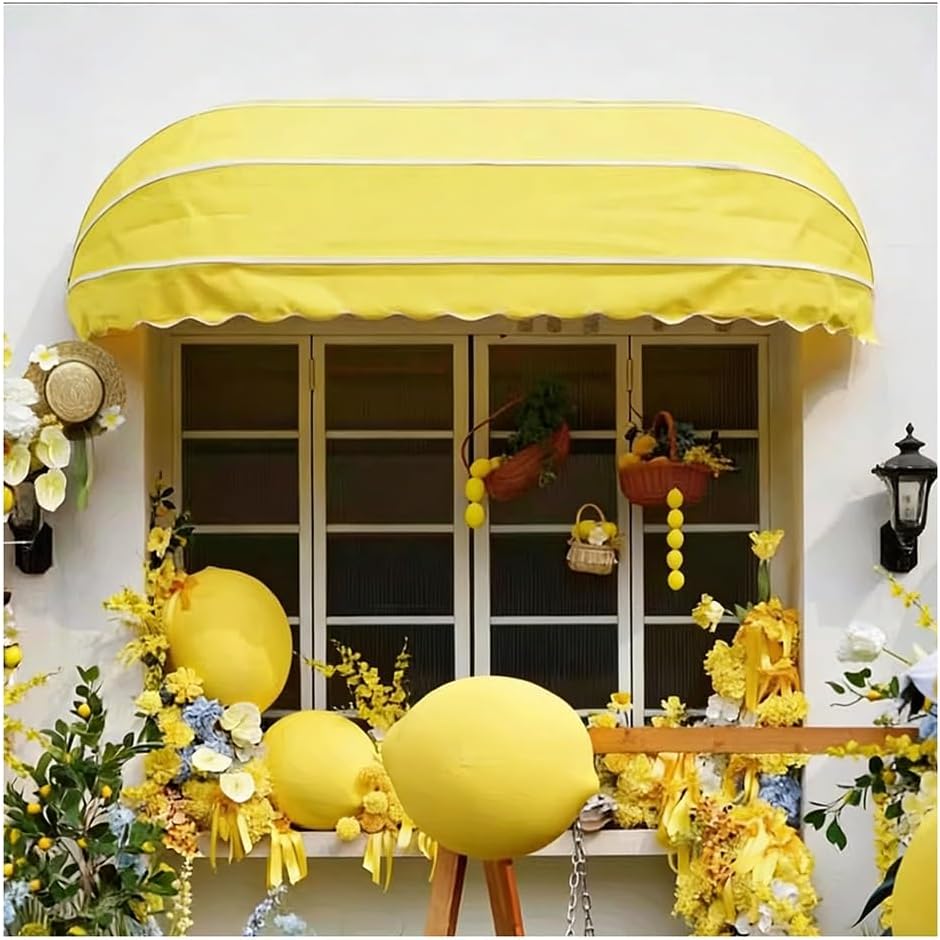 French Decoration Sunshade Shelter, Outdoor Window Door Awning Canopy, Foldable Galvanized Frame Uv & Water-Resistant Fabric, for Garden Porch Residential and Commercial(Yellow,125