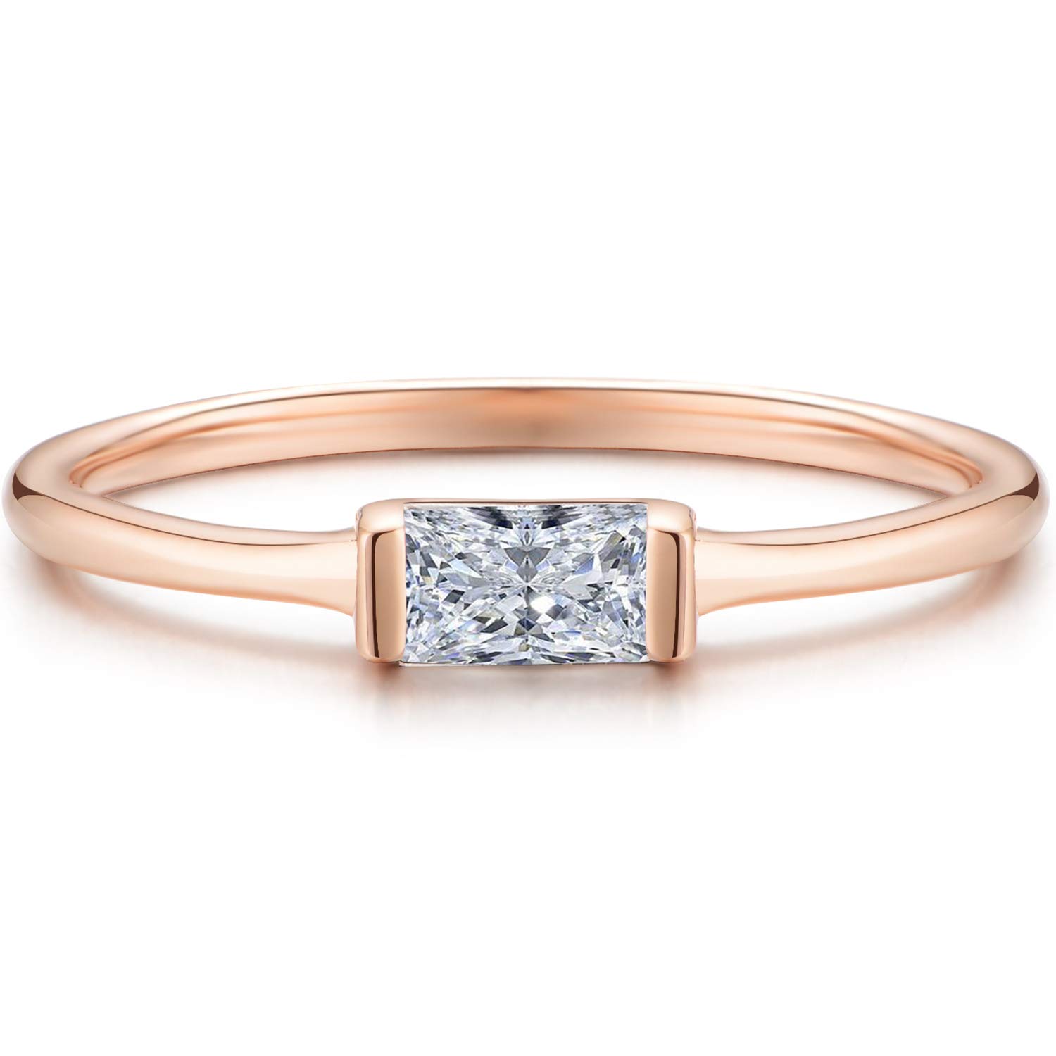 Blossom & HueSterling Silver Baguette Ring Dainty Simple Baguette Stacking Minimalist Band