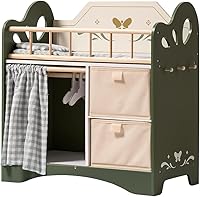 Vista 11 de Cuna de Muñeca de Bebé ROBUD, Cama de Muñeca de Madera con Almacenamiento y Ropa de Cama, Cuna de Juguete para Niños, Camas de Muñeca Rosas
