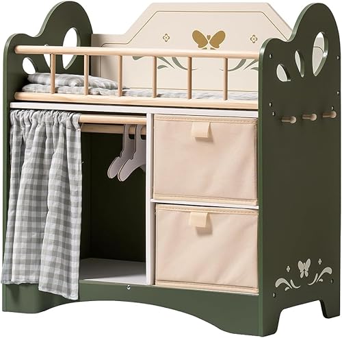 Miniatura 11 de Cuna de Muñeca de Bebé ROBUD, Cama de Muñeca de Madera con Almacenamiento y Ropa de Cama, Cuna de Juguete para Niños, Camas de Muñeca Rosas