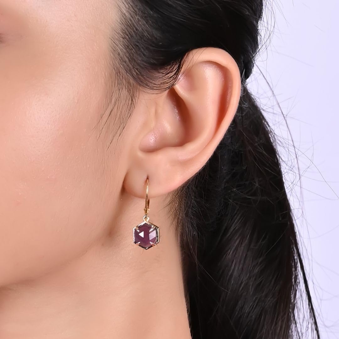 Gempires Gemstone Earrings with Hexagon Shape Gemstone Suspended with Lever Back Closure, 14k Gold Plated, Hypoallergenic and Safe Jewelry - Image 5
