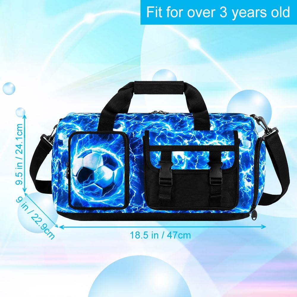 Duffle Bag for Boys, Kids Water Resistant Travel Bag with Separate Shoe Compartment for Sports, Gym, Overnight Weekender - Lightning Soccer - Image 4