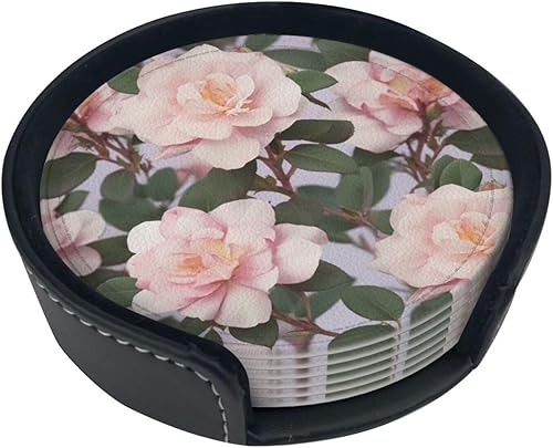 Dusky Rose Print Coasters Heat Resistant Drinks Coasters with Holder Car Cup Coasters Suitable for Living Room Kitchen Office Set of 6