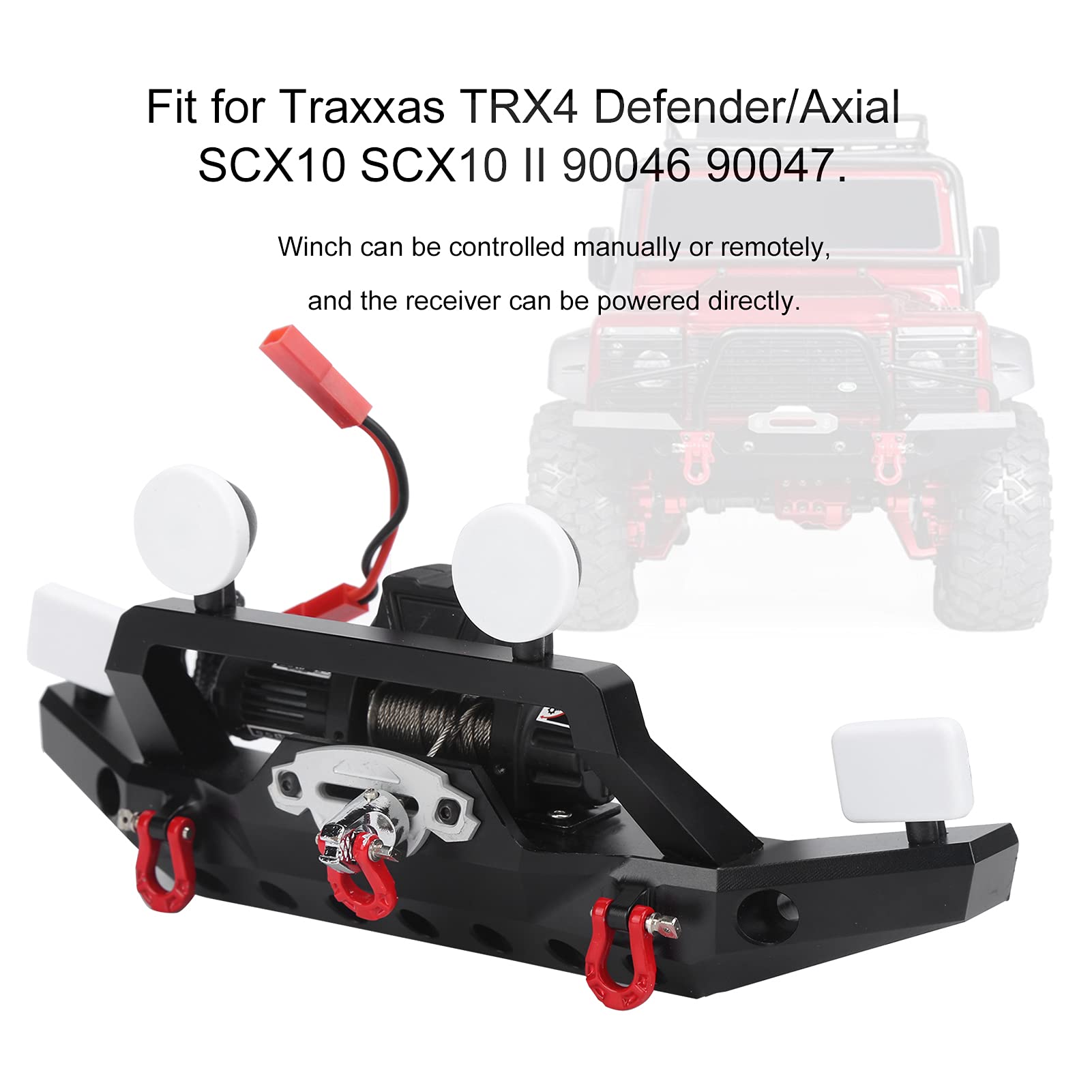 Przedni przednie zderzak RC z wciągarką i światłem LED elektryczna wciągarki i kontroler Traxxas Trx4 Axial SCX10 II Black 180 mm