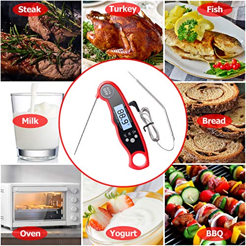 Meat Thermometer, Dual Probe Instant Read Food Meat Thermometers for Cooking Oven Safe Leave in Digital Meat Thermometer with Alarm Function and Backlight for BBQ Candy Smoker Grill(Red)