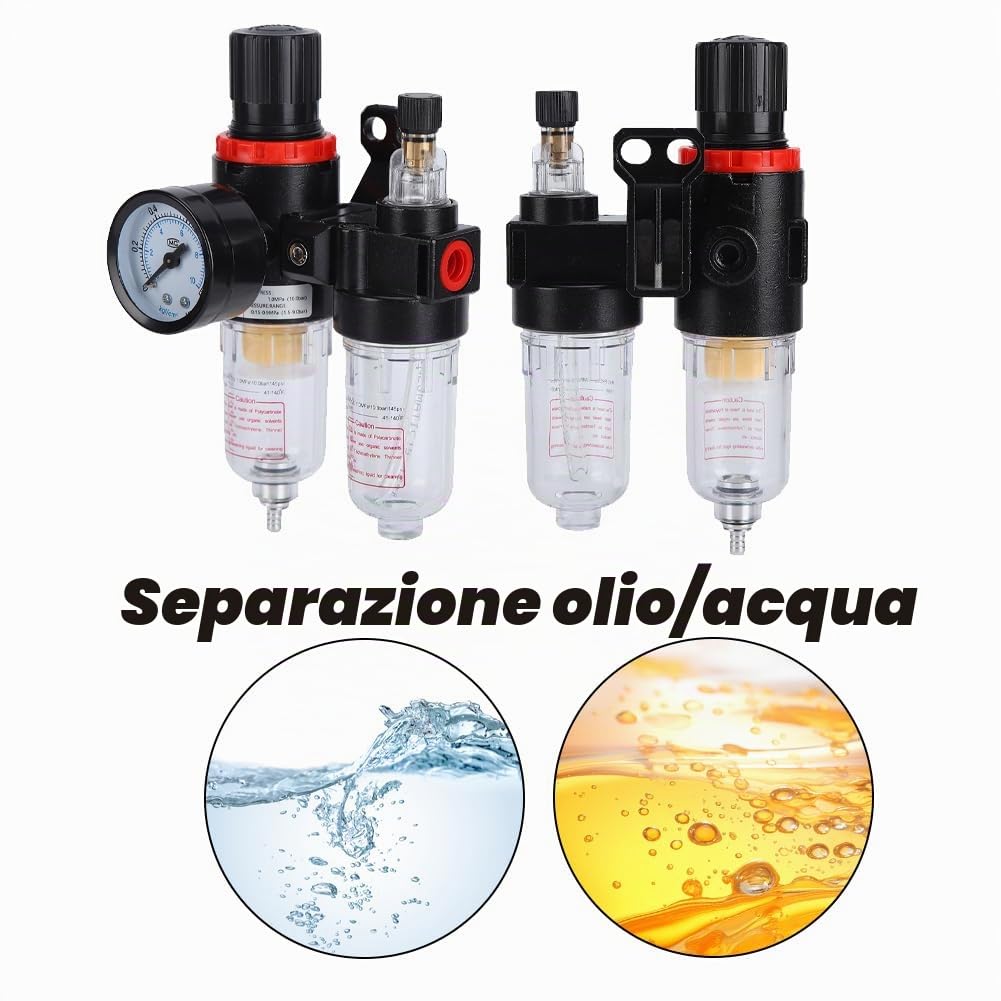 Joyzan Riduttore Pressione Aria Compressa, PT 1/4 Regolatore Pressione Aria Separatore Acqua Riduttore di Compressore Pneumatico Componenti Kit Regolatore Lubrificatore Olio Gas Processore per Pistole