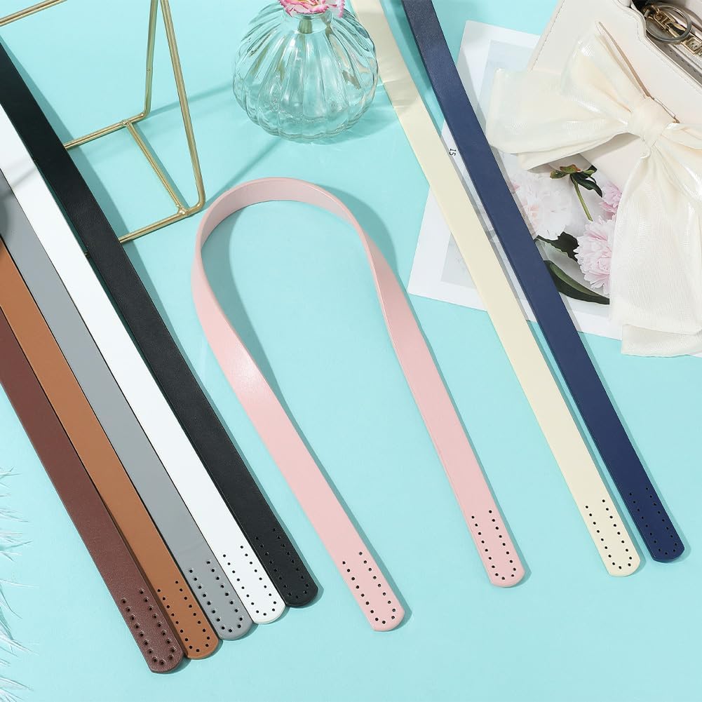 Beebeecraft 16Pcs 8 Colors Sew On Bag Handles 23.4 Inch Leather Shoulder Bag Purse Strap Handle Replacement for Crocheted Tote Handmade Purse Making Repair Supplies