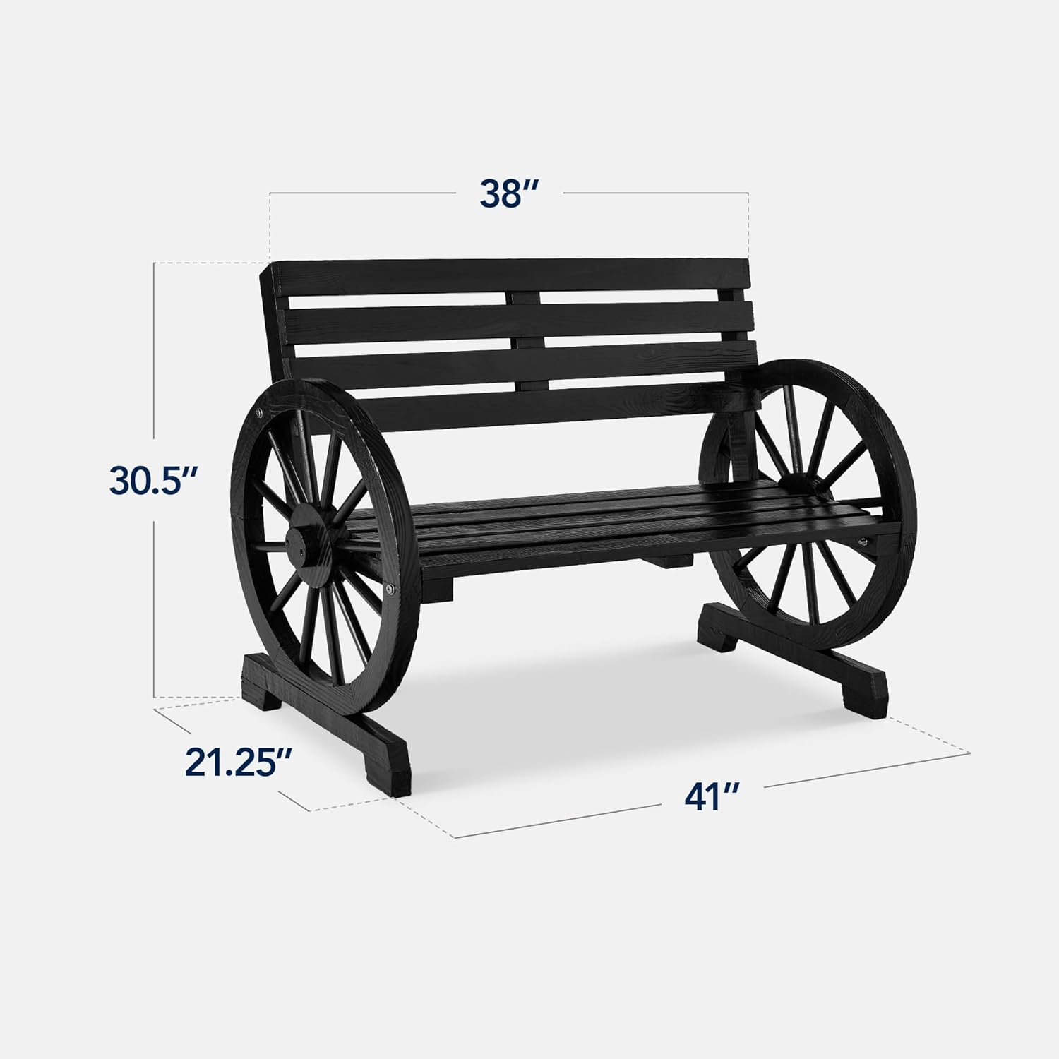 Best Choice Products 2-Person Wooden Wagon Wheel Bench for Backyard, Patio, Porch, Garden, Outdoor Lounge Furniture w/Rustic Country Design, Slatted Seat and Backrest - Black