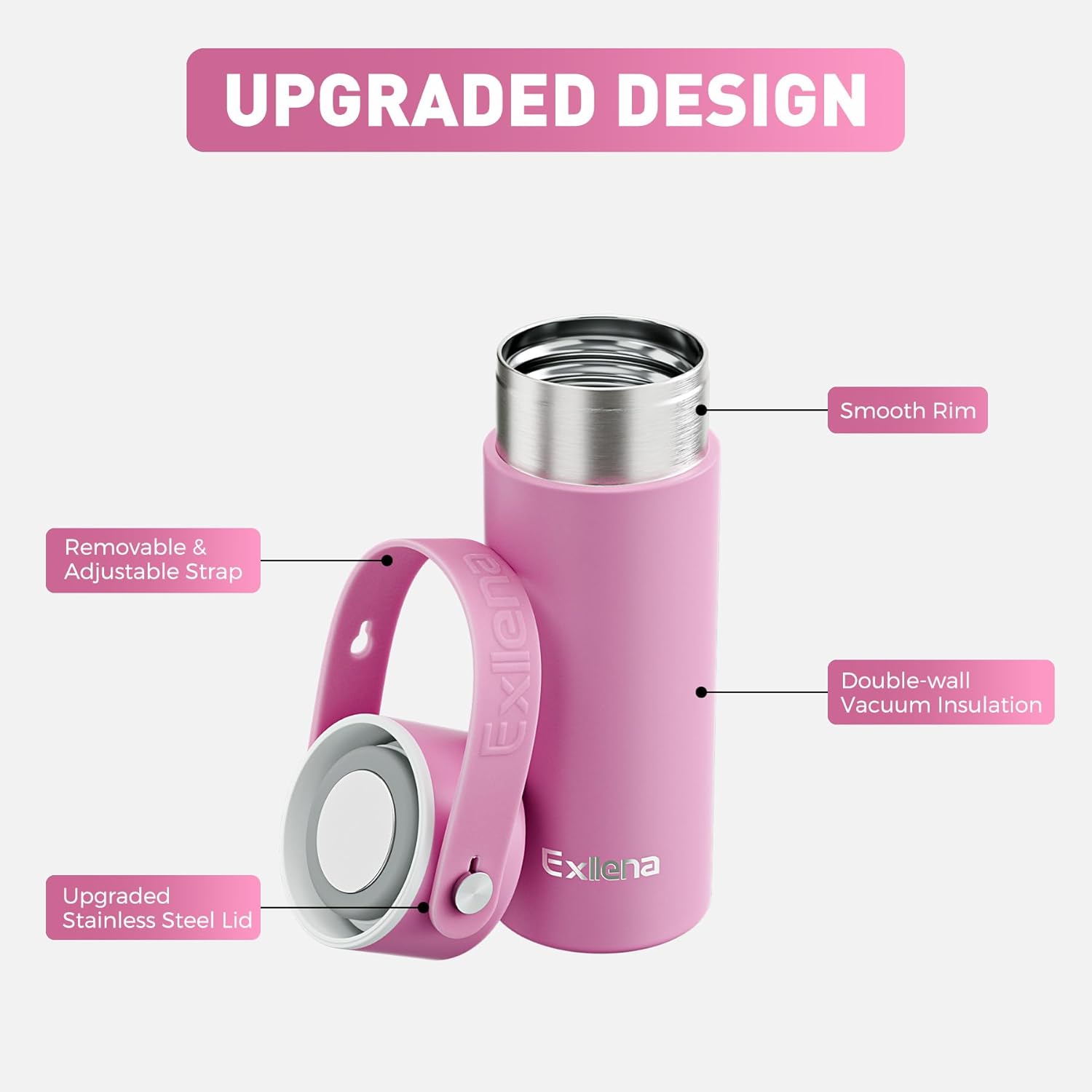 【Upgraded】 Mini Insulated Water Bottle 6.8oz/200ml with Adjustable Silicone Handle– Small Flask for Hot & Cold Drinks, Leakproof, Ideal for Purse, Lunchbox...(Lavender Hush) - Image 3