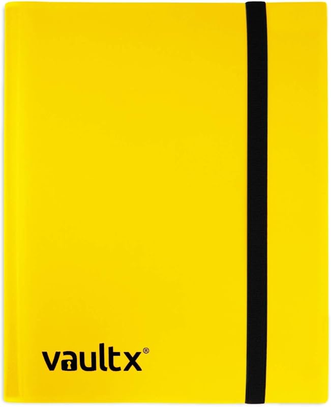 Vault X 9 Pocket Strap Trading Card Binder 360 Cards Side Loading (Yellow) | Holds 360 standard-size TCG cards in 20 side-loading 9-pocket pages. Padded, water-resistant cover.